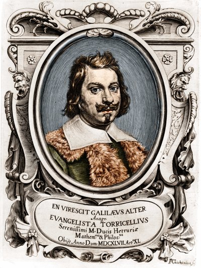 Portræt af Evangelista Torricelli eller Toricelli (1608 - 1647), italiensk fysiker. Gravering af det 17. århundrede. af Unknown artist