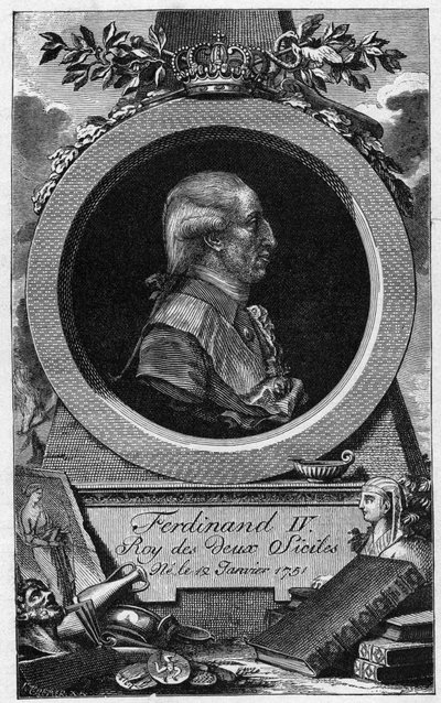 Portræt af Ferdinand I af de to Sicilier (eller Ferdinand IV af Napoli) (1751-1825) - gravering fra det 19. århundrede af Unknown artist