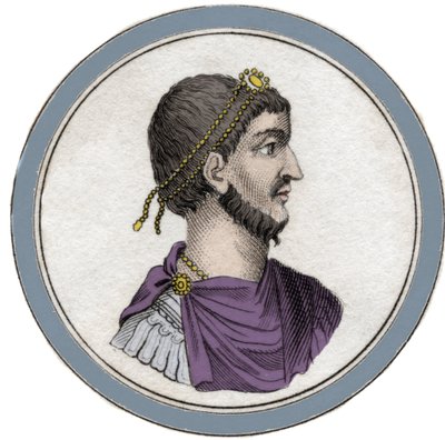 Portræt af Flavius Claudius Julianus (331-363), kaldet Julian den Frafaldne også kaldet Filosoffen Julian eller Julian II eller Kejseren Julian. Indgravering af det 19. århundrede. af Unknown artist
