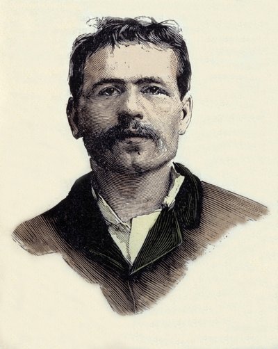 Portræt af Francois Claudius Koenigstein (1859-1892), fransk anarkistisk terroraktivist. Indgravering af det 19. århundrede af Unknown artist