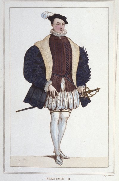 Portræt af Francois II (1544 - 1560), konge af Frankrig, gravering fra 1830 af Unknown artist