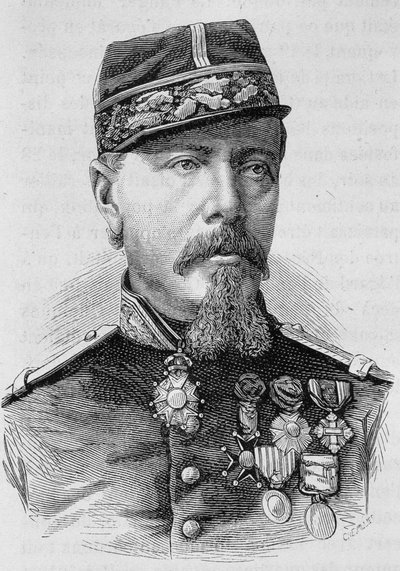Portræt af general Lecomte, der blev skudt af oprørerne i 1871. Indgravering af slutningen af det 19. århundrede i "Histoire de France"" af H. Martin. af Unknown artist