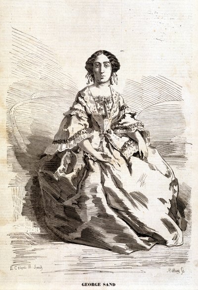 Portræt af George Sand (Aurore Dupin, Baronne Dudevant) (1804-1876). af Unknown artist