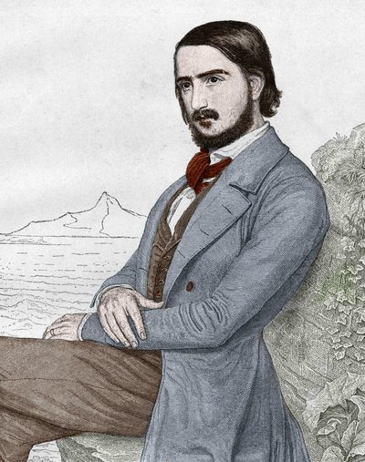 Portræt af Georges (Georg) Herwegh (1817-1875) tysk digter baseret på maleriet af C. HITZ. af Unknown artist
