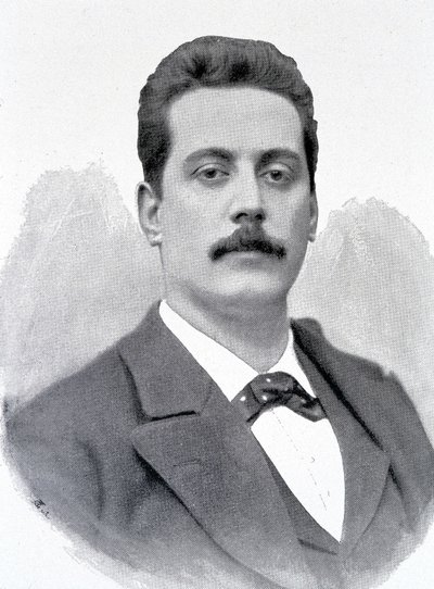 Portræt af Giacomo Puccini, italiensk komponist (1858-1924), gravering 1800-tallet. af Unknown artist