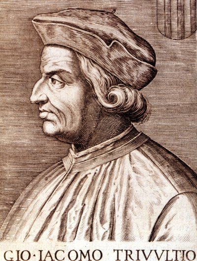 Portræt af Giangiacomo Trivulzio (marskal Trivulce) Marquis de Vigevano på fransk Trivulce. Marskal af Frankrig (1448 til 1518). Stik af det 17. århundrede af Unknown artist