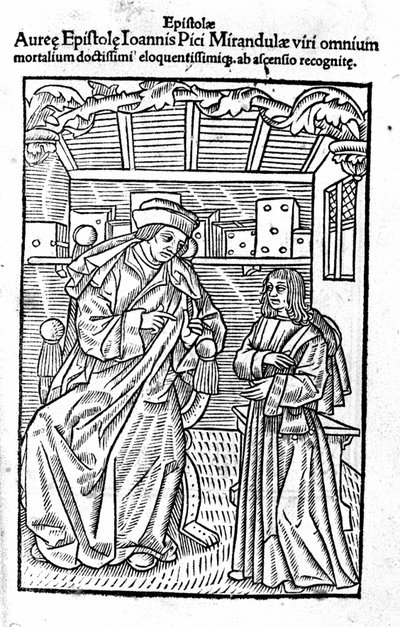 Portræt af Giovanni Pico della Mirandola (Jean Pic de la Mirandole). Titelside på "" Epistole auree "" af Unknown artist