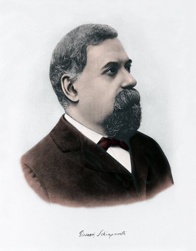 Portræt af Giovanni Virginio Schiaparelli (1835-1910), astrofysiker. Han observerede retlinede konfigurationer på planeten Mars, som han kaldte Mars