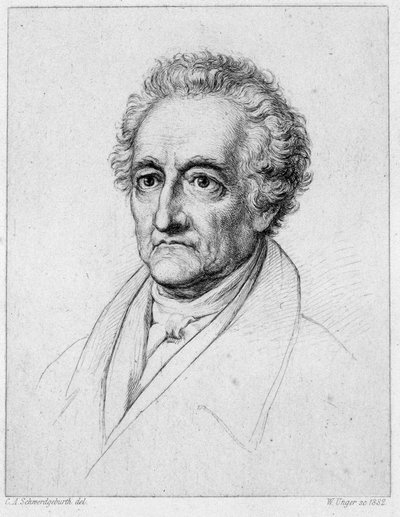 Portræt af Goethe. 1800-tallets kromolitografi. af Unknown artist