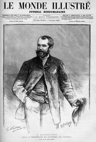 Portræt af Gustave Droz (1832-1895), fransk maler og romanforfatter. Indgravering i ""The Illustrated World"" af Unknown artist
