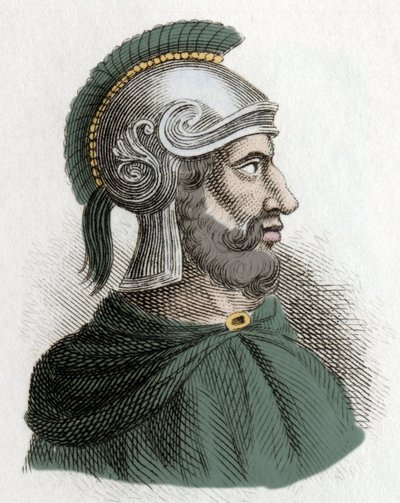 Portræt af Hamilcar Barca (eller Barcas) (ca. 275-228 f.Kr.), statsmand og karthaginsk general, grundlægger af Barcides-dynastiet og far til Hannibal. Indgravering af det 19. århundrede. af Unknown artist