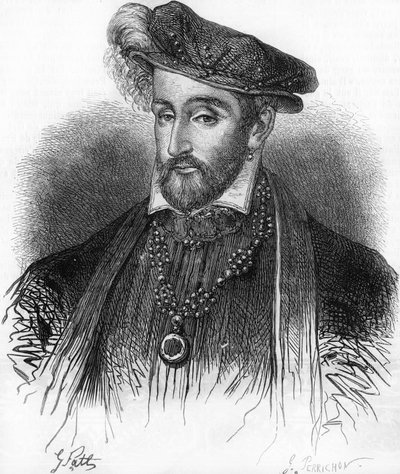 Portræt af Henrik II, konge af Frankrig (1519-1559), gravering af det 19. århundrede. af Unknown artist