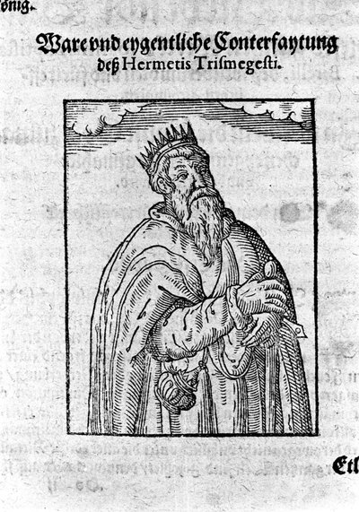 Portræt af Hermes Trimegiste (Trismegistus), astrolog. Gravering fra "Alchimia Nova" af Giovanni Battista Birelli af Unknown artist