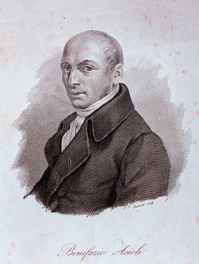 Portræt af den italienske komponist Bonifazio Asioli (1769-1832) Indgravering. 19. århundrede. Milano, konservatoriets bibliotek af Unknown artist