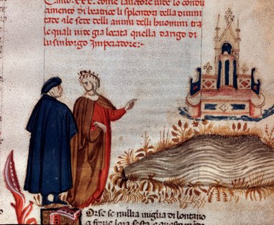 Portræt af den italienske digter Dante Alighieri med Virgil ser på Henrik VII