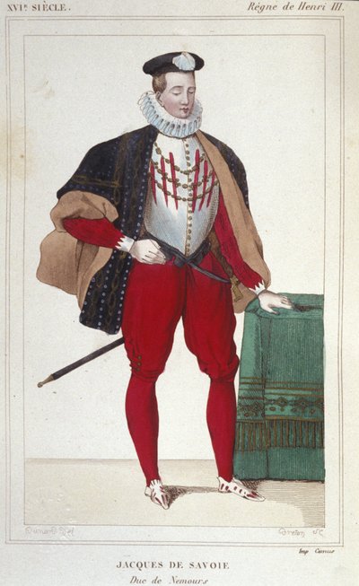 Portræt af Jacques de Savoie Nemours (1531-1585), greve af Geneve og hertug af Nemours fra 1533 til 1585. Stik fra 1830. af Unknown artist