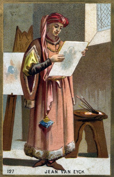 Portræt af Jan Van Eyck (1390 -1441) flamsk maler - hovedbeklædning af en liripipion. Kromolitografi af det 19. århundrede. af Unknown artist