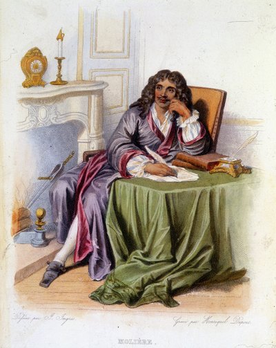Portræt af Jean-Baptiste Poquelin dit Molière, fransk dramatiker og skuespiller (1622-1673) - i "" Le Plutarque francais"", red. Mennechet af Unknown artist