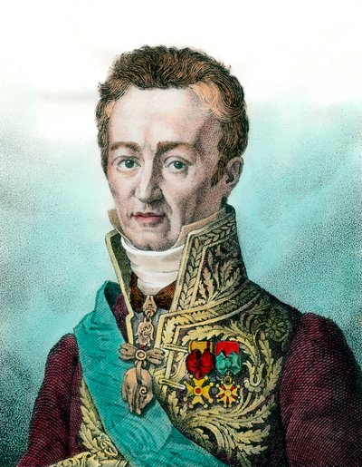Portræt af Jean Baptiste (Jean-Baptiste), Comte de Villele (1773-1854) fransk politiker Gravering af det 19. århundrede Privat samling af Unknown artist