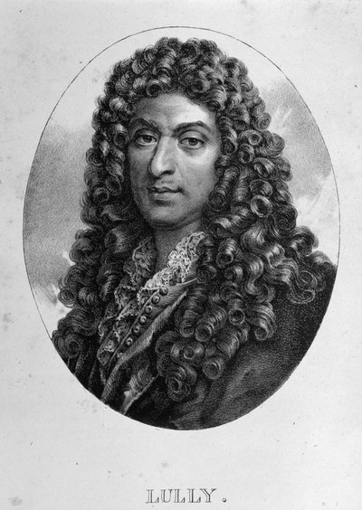 Portræt af Jean Baptiste Lully (Giovanni Battista Lulli) (1632-1687), fransk komponist af italiensk oprindelse. Gravering 1800-tallet. af Unknown artist