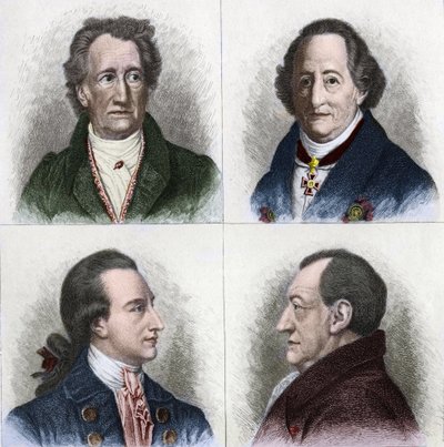 Portræt af Johann Wolfgang Goethe (1749 - 1832), tysk forfatter, har forskellige aldre i sit liv. Indgravering af det 19. århundrede. af Unknown artist