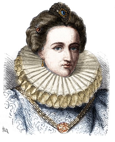 Portræt af Leonora Dori (eller Dosi) kaldet Galigai, marechale of Anchor (1568-1617). Hun bærer et jordbærkrave - i "" Histoire de France populaire"" af Henri Martin af Unknown artist