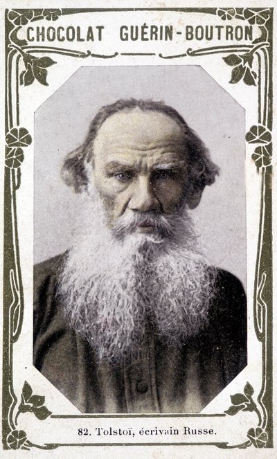 Portræt af Lev Nikolajevitj, grev Tolstoj (Leo Tolstoj), russisk forfatter (1828-1910). Vignette des chocolates Guérin - Boutron af Unknown artist