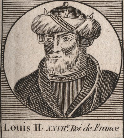 Portræt af Ludvig II Begue eller Svømmen (846 - 879), Konge af Francs - Ludvig II Stammeren 848 til 879 - gravering fra "Instruction sur l