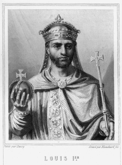 Portræt af Louis I den fromme eller Debonnaire (778 - 840), kejser af Vesten - i "Histoire des Français"" af Lavallée, stik, sd. af Unknown artist