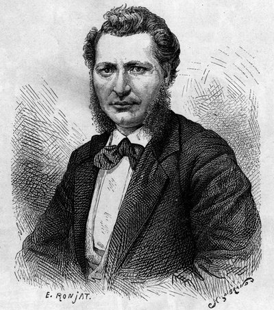Portræt af Louis Riel (1844-1885), canadisk politiker og forsvarer af Metis-folket. Indgravering i "Le journal de la jeunesse"" af Unknown artist