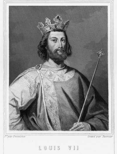 Portræt af Ludvig VII den Unge (1120 - 1180), konge af Frankrig - i "Histoire des Français"" af Lavallée, gravering, sd. af Unknown artist