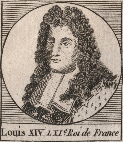 Portræt af Ludvig XIV (1638-1715), dit Ludvig den Store eller Kong Solei, konge af Frankrig - Ludvig XIV, kendt som Ludvig den Store eller Solkongen - gravering fra "Instruction sur l