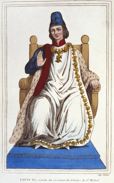 Portræt af Ludvig XI i dragt af Sankt Michels orden (1423 - 1483). stik fra 1830 af Unknown artist