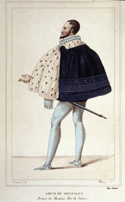 Portræt af Louis de Gonzague, hertug af Mantua, nu ved hans ægteskab i 1565 med Henriette de Cleves, den nye hertug af Nevers. stik fra 1830 af Unknown artist