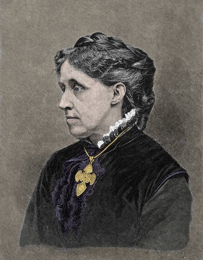 Portræt af Louisa May Alcott (1832-1888), amerikansk forfatter. 1800-tallets farvestik. af Unknown artist
