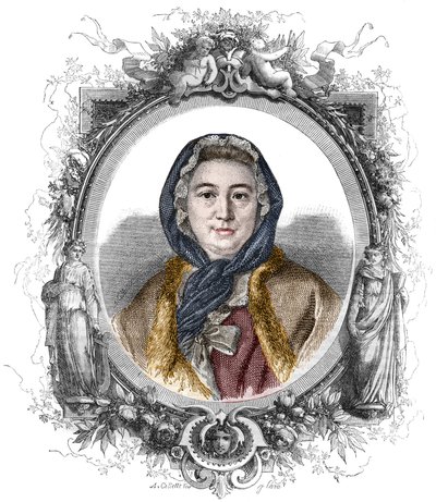 Portræt af Madame Geoffrin, født Marie Therese (Marie-Therese) Rodet (1699-1777) - Stik fra 1858 af Unknown artist