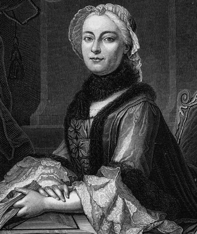 Portræt af Madame Geoffrin, født Marie Therese (Marie-Therese) Rodet (1699-1777) - Indgravering af 1862 i "" The Queens of the World"" af vores første forfattere, Bog udgivet under ledelse af Jean Germain Desire Armandaud af Unknown artist