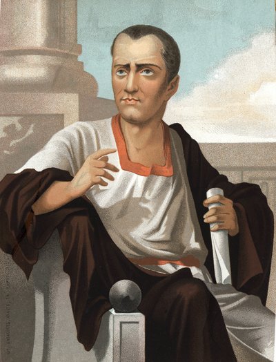 Portræt af Marcus Junius Brutus. romersk politiker (v. 85 til 42 f.Kr.) efter berømte mænd og kvinder. Barcelona 1877. af Unknown artist