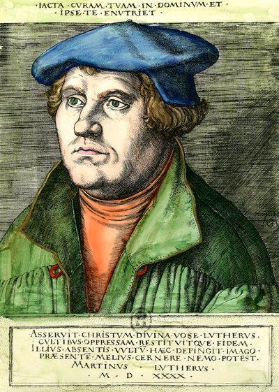 Portræt af Martin Luther (1483-1546) tysk religiøs reformator Gravering af det 16. århundrede Privat samling af Unknown artist