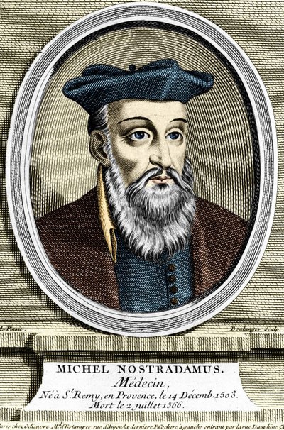 Portræt af Michel Nostradamus, læge og astrolog, havde ikke Saint Remy de Provence (Saint-Remy-de-Provence) den 14/12/1503 og døde den 02/07/1566. Stik af det 17. århundrede. af Unknown artist