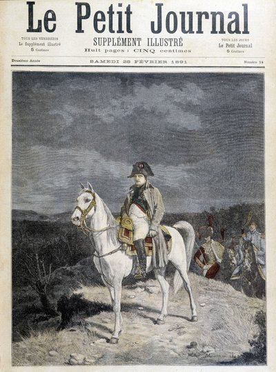 Portræt af Napoleon på en hest i 1814. af Unknown artist