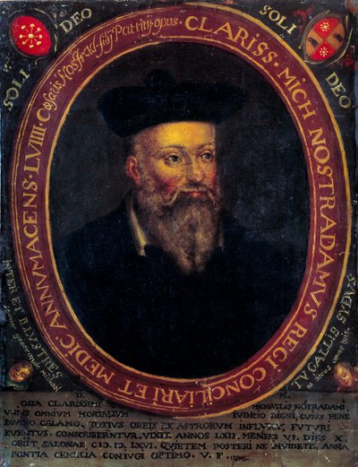 Portræt af Nostradamus, Michel de Notre Dame (1503 - 1566) fransk astrolog og læge. Kobberstik af Unknown artist
