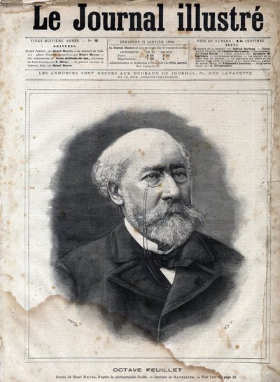 Portræt af Octave Feuillet (1821-1890), fransk romanforfatter, dramatiker og akademiker - Indgravering i "Le journal illustrious"" fra 1891 af Unknown artist