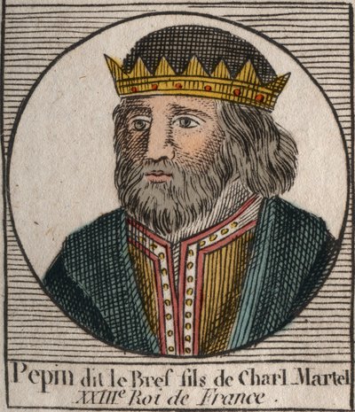 Portræt af Pepin III dit Pepin le Brief (714-768) konge af Frankrig - Pepin III (714-768) (Pepin den Korte) Frankernes konge - gravering fra "Instruction sur l