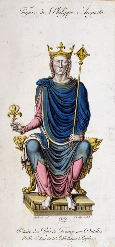 Portræt af Philip Augustus på sin trone - fra et dokument fra det 13. århundrede af Unknown artist