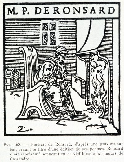 Portræt af Pierre de Ronsard gammel tænkning af Cassandres amours - trægravering af Unknown artist