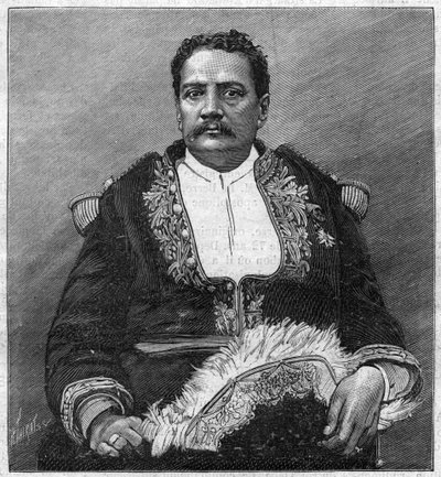 Portræt af Pomare V (1839 - 1891) den sidste monark af Tahiti - gravering af Unknown artist