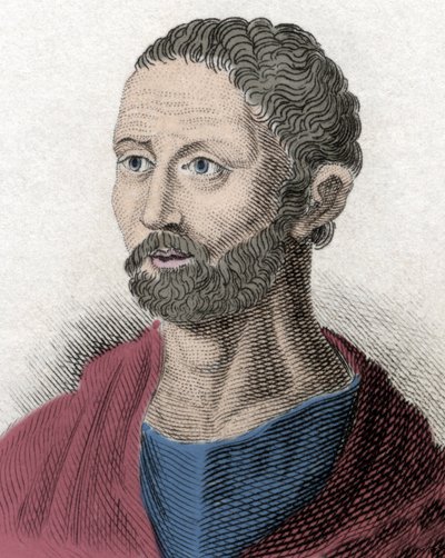 Portræt af Posidonios græske filosof Stoician (135-51 f.Kr.) (Poseidonios, Poseidonios, Posidonios af Apamee, Posidonios af Rhodos, Posidonius (på latin), Posidonius af Apamee, Posidonius af Rhodos. Gravering af det 19. århundrede. af Unknown artist