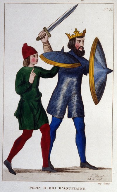 Portræt af Pépin II (823 - 864), konge af Aquitaine. stik fra 1830. af Unknown artist