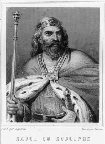 Portræt af Raoul eller Rodolphe af Bourgogne (? - 936), hertug af Bourgogne og konge af Frankrig - i "Histoire des Français" af Lavallée, stik, sd. af Unknown artist